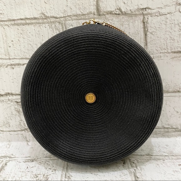 ERIC JAVITS Black Straw Woven 7.5” Round Wristlet - Picture 3 of 16